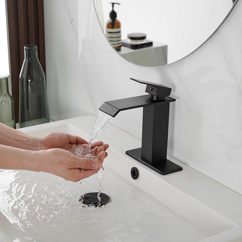 BWE Waterfall Single Hole Single-Handle Low-Arc Bathroom Faucet With Supply Line