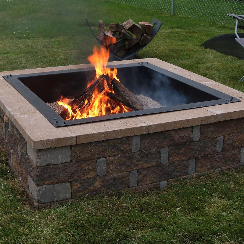 Sunnydaze Outdoor Heavy-Duty Steel Portable Above Ground or In-Ground Square Fire Pit Liner Ring - 36" - Black