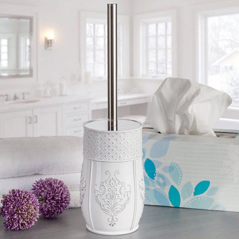 Vintage White Ceramic Toilet Brush Holder Set