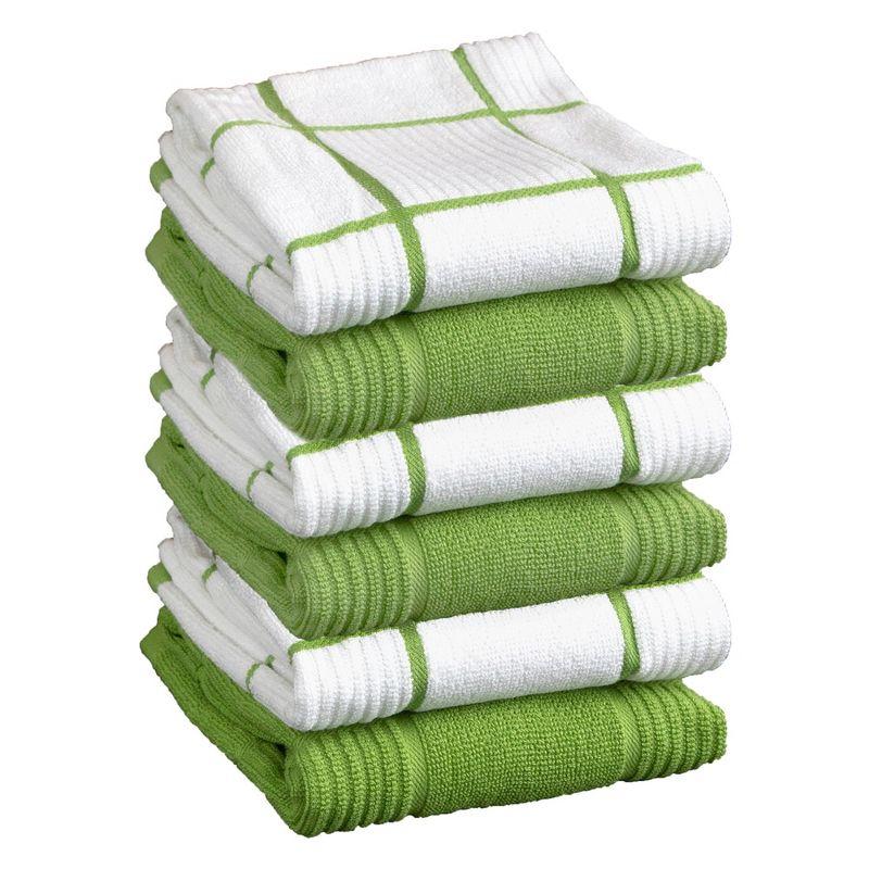 Green Cotton Terry Kitchen Towel Set, 16" x 26", 6-Pack