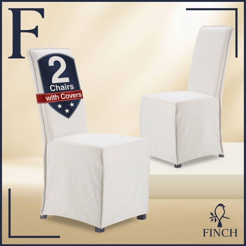 Ivory Linen Upholstered High Back Parsons Side Chair Set