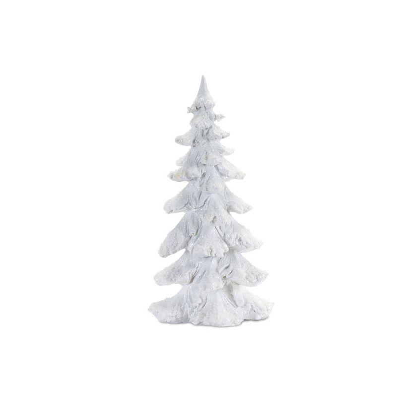 Flocked White Pine Tree with Carved Design (Set of 4)