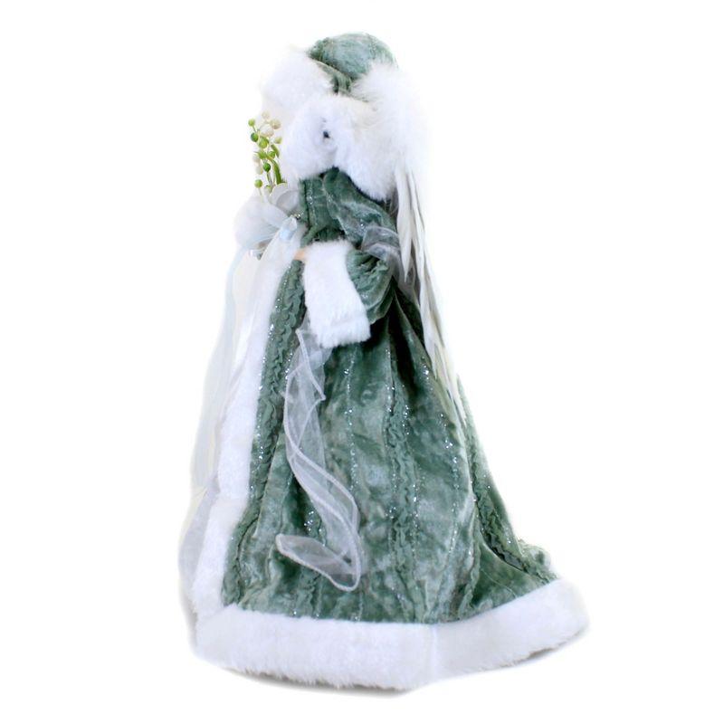 Green and White Velvet Angel Tree Topper with Faux Fur