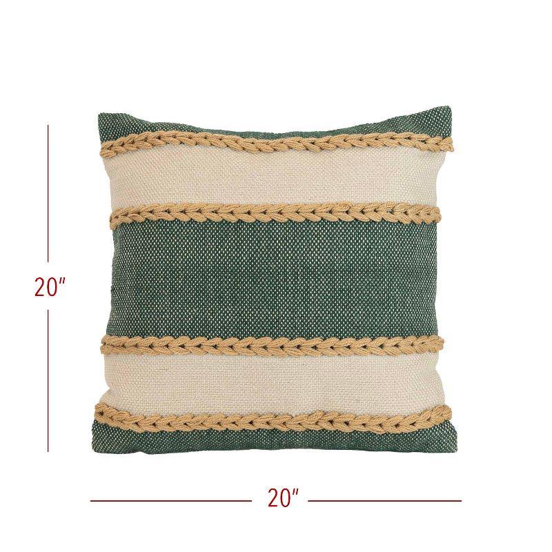 20x20 Green and Cream Striped Outdoor Throw Pillow