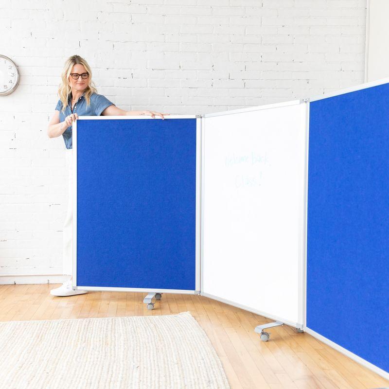 Blue and White 3-Panel Mobile Dry-Erase and Felt Room Divider