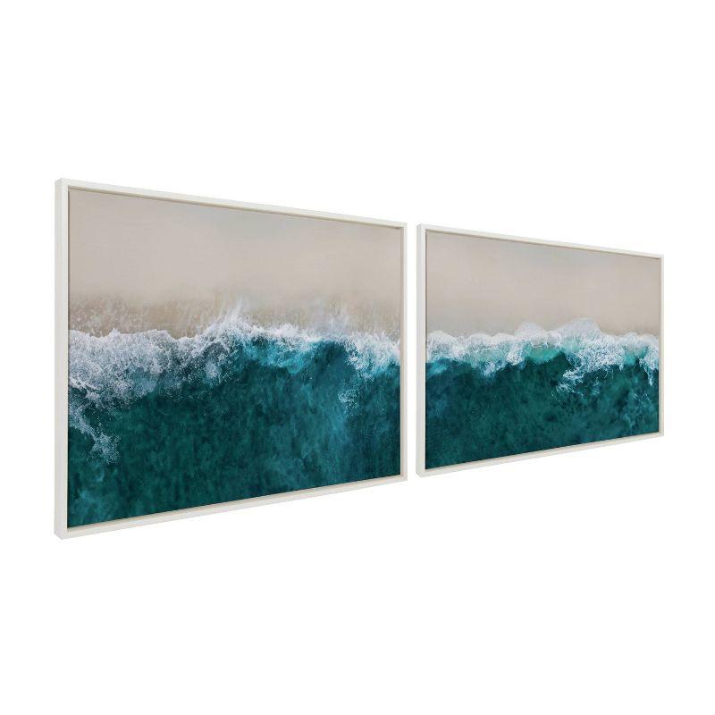 Sylvie Waves Crashing on Beach Framed Canvas Art Set