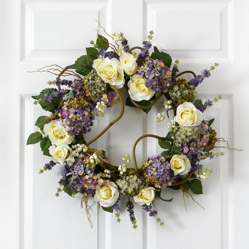 Nearly Natural 24-in Hydrangea Rose Wreath