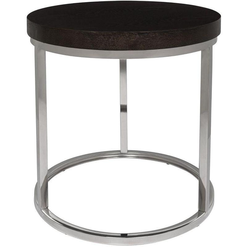 Transitional Turner 20" Black Wood and Stainless Steel Round End Table