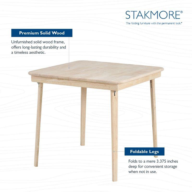 Stakmore Straight Edge Solid Wood Folding Card Table, Folds to Deep 3.38 Inches for Easy Storage, 29.5″H x 32″W x 32″D, Unfinished