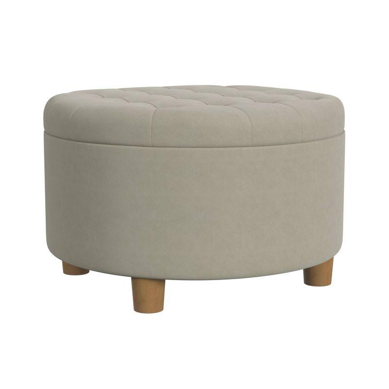 Tufted Round Storage Ottoman Fawn Velvet - HomePop: Lift-Off Lid, Honey Oak Legs, 250lb Capacity