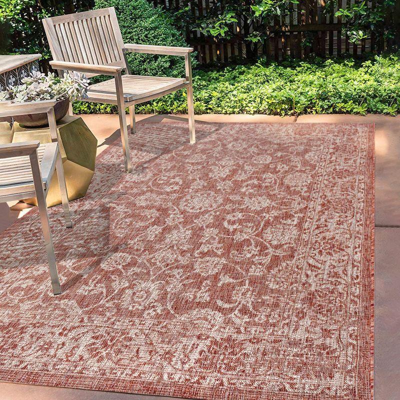 Red and Taupe Floral Synthetic 5' x 8' Reversible Rug