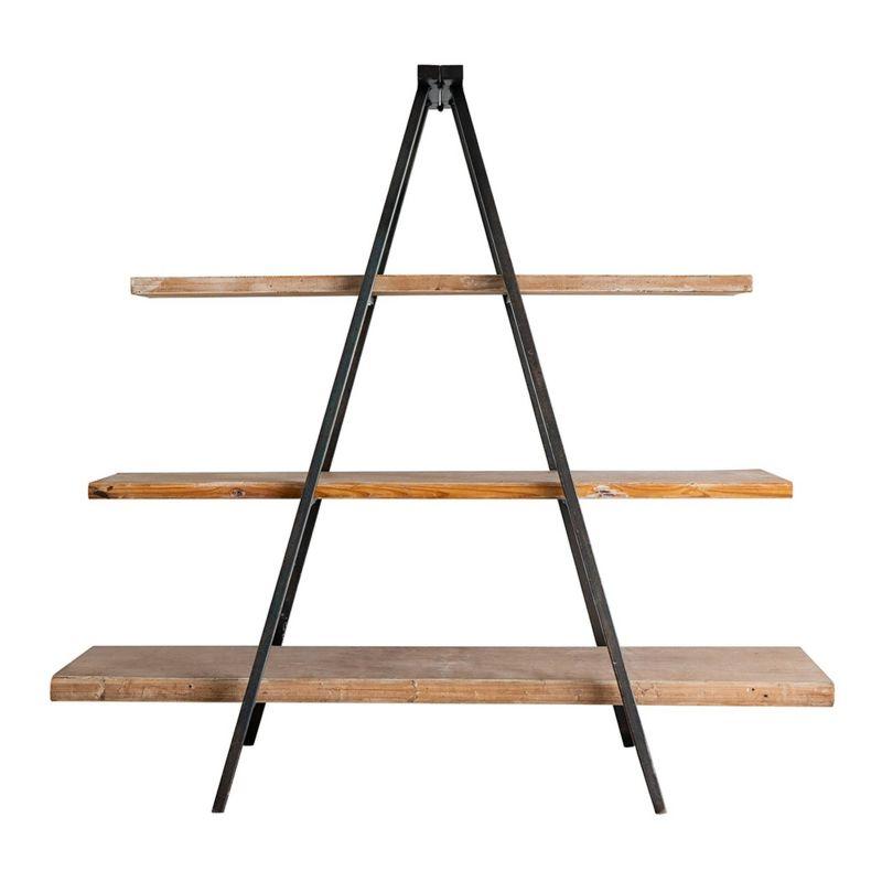 73" Ramsden Solid Wood and Iron Tripod Book Shelf Brown/Black - A&B Home: 3-Tier Open Storage, No Assembly Required