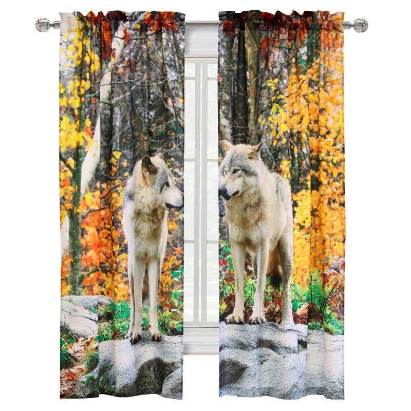 Mighty Wolves Multicolor Polyester Light-Filtering Curtain Panels