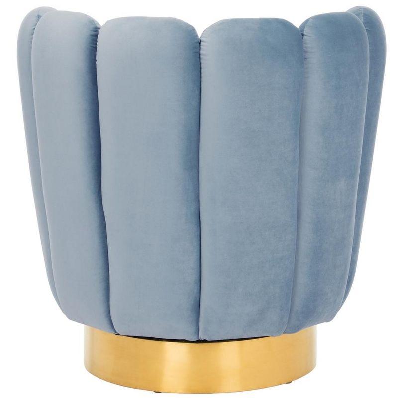 Transitional Light Blue Velvet Swivel Arm Chair with Gold Base