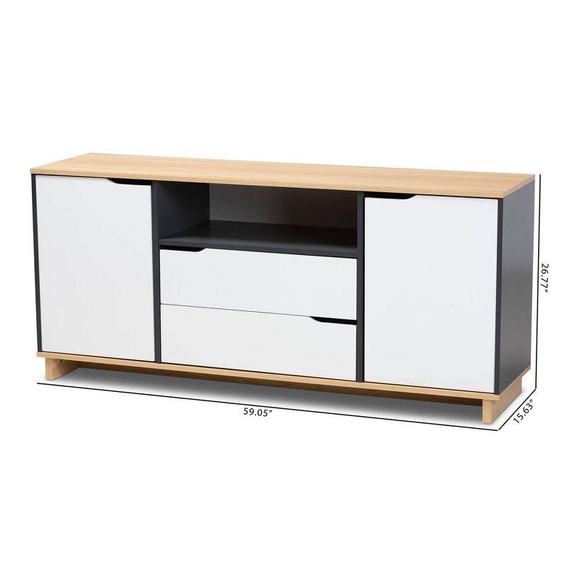 Reed 2 Door Wood Dining Room Sideboard Oak/Gray - Baxton Studio: Modern Storage Credenza with 5 Shelves & 2 Drawers