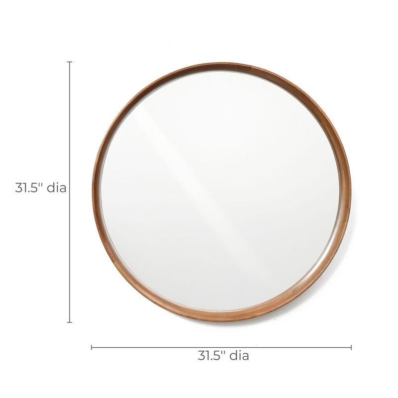 Natural Rubberwood Frame Round Wall Mirror