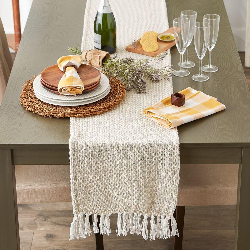 Design Imports  Woven Jacquard Fringe Table Runner, Natural, 15X72"