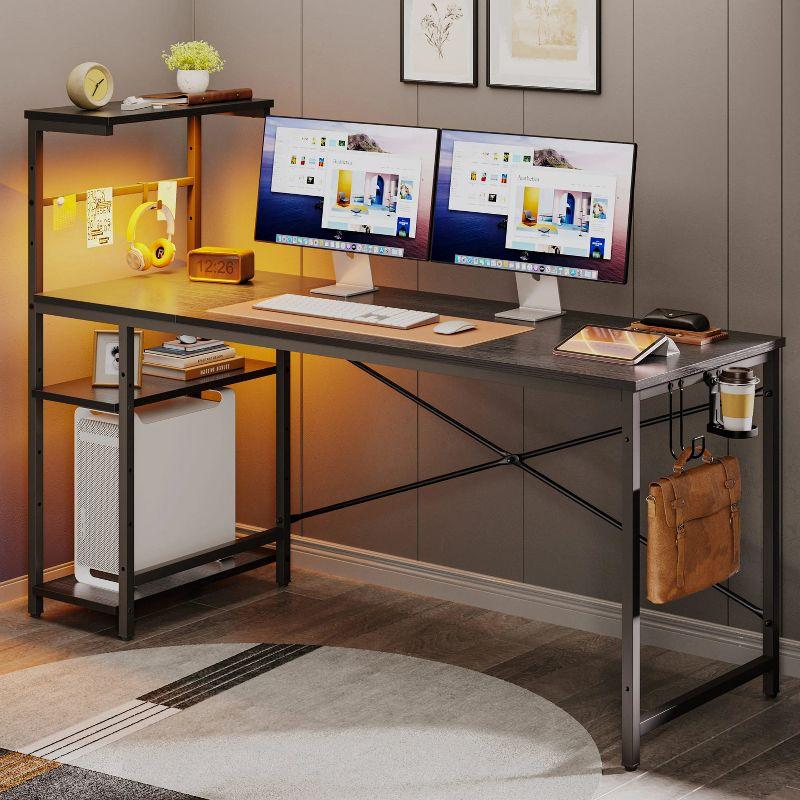 Bestier 61 Inch Retangular Gaming Desk with Shelves Black