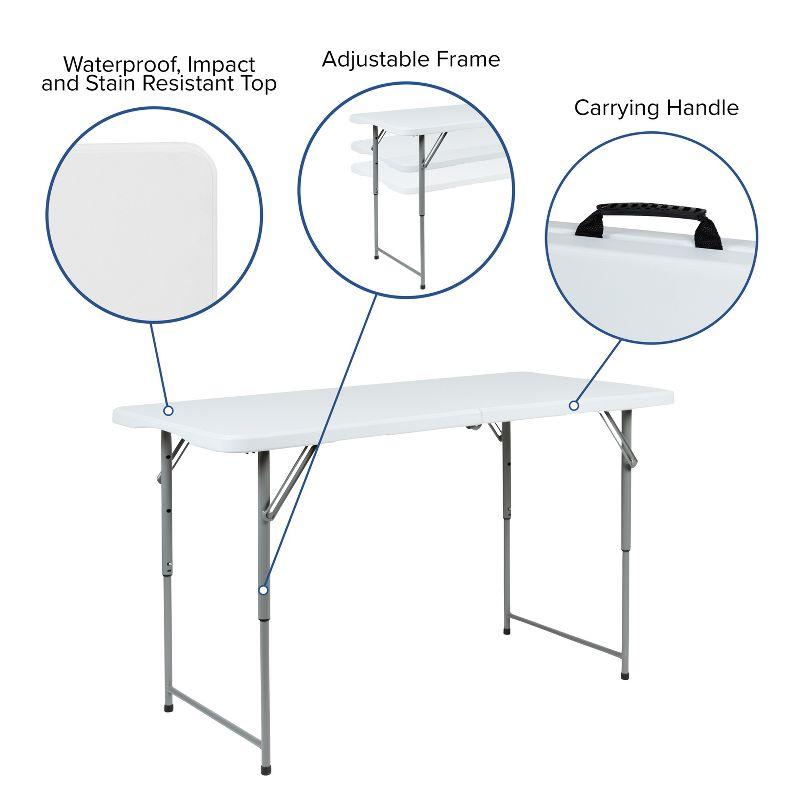 Parker Height Adjustable Bi-Fold Plastic Folding Table with Carrying Handle