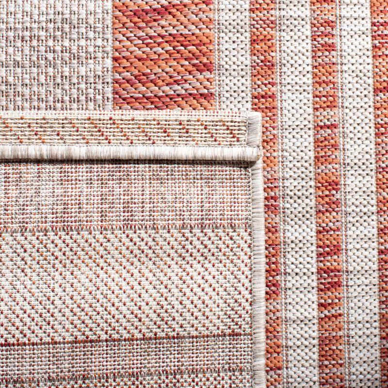 Red and Beige Striped Synthetic Indoor/Outdoor Area Rug