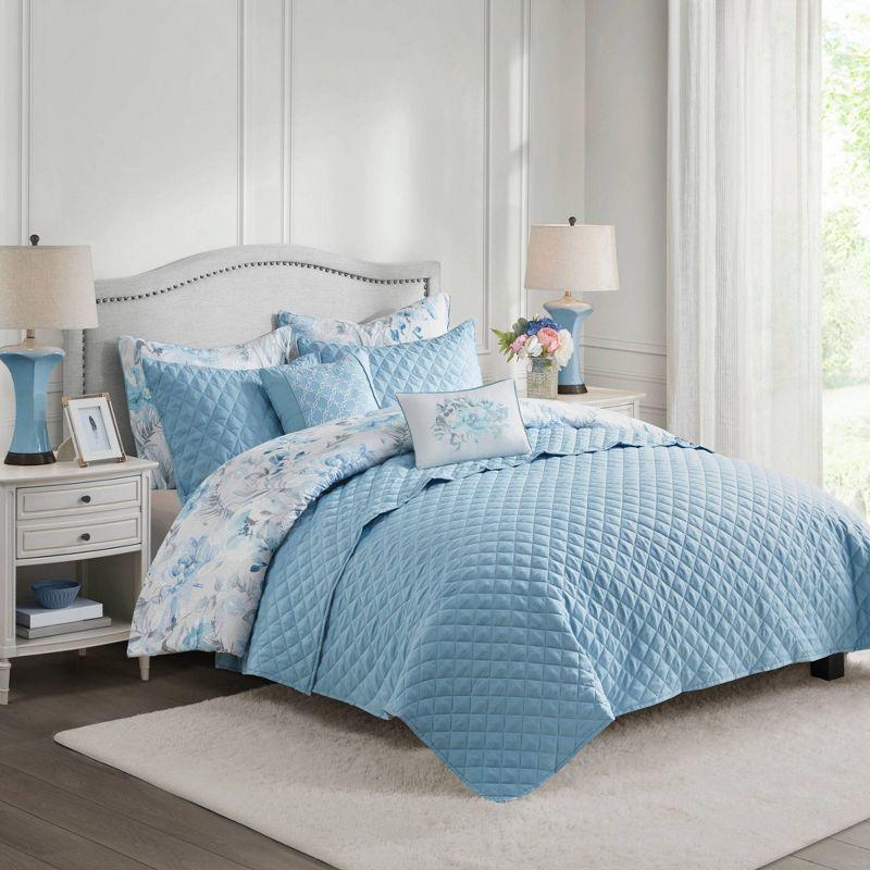 Full Blue Microfiber 8-Piece Comforter and Coverlet Set