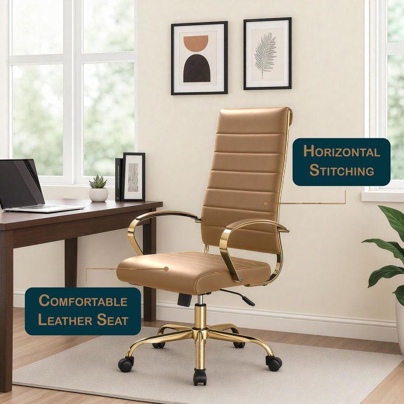 LeisureMod Benmar High-Back Leather Office Chair with Swivel, Tilt, Adjustable Height, Ergonomic Design for Home Office, Study, or Workspace