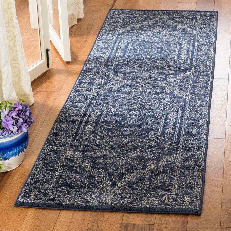 Chic Navy/Ivory Synthetic 2'6" x 16' Hand-Knotted Runner Rug