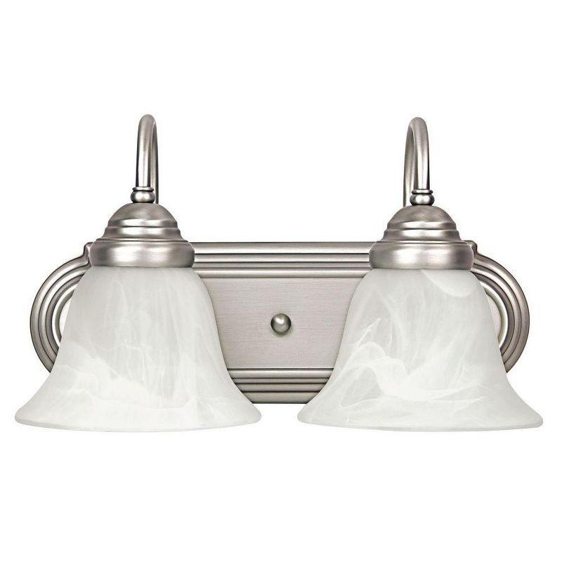 Matte Nickel 2-Light Vanity with White Faux Alabaster Glass