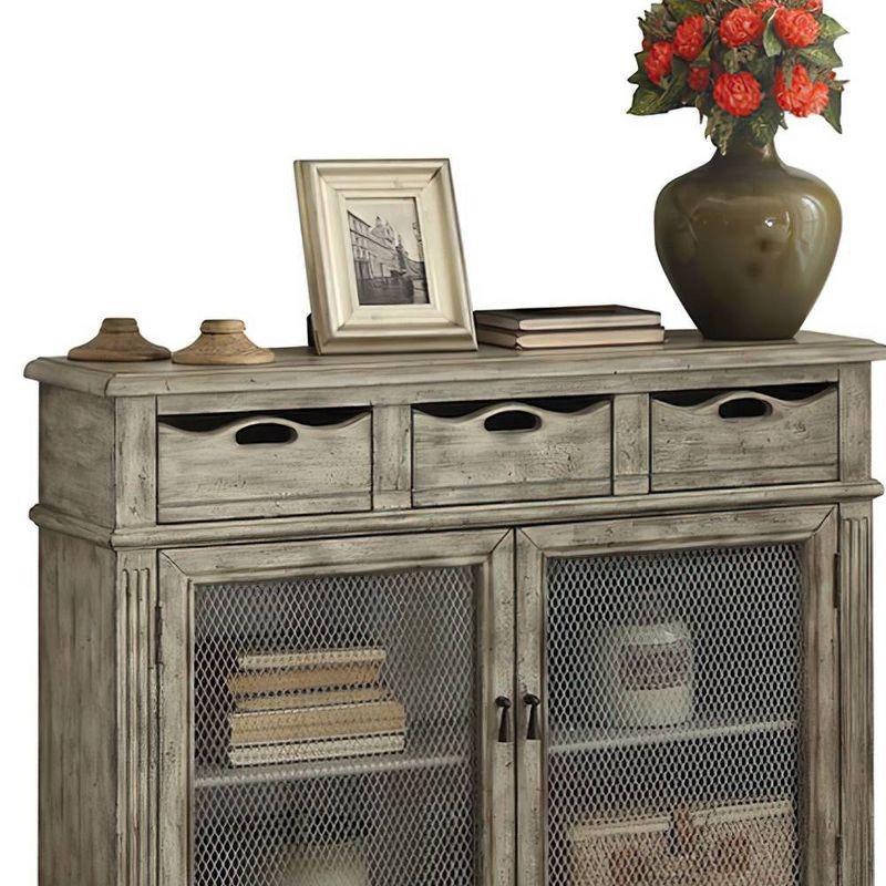 42" Vernon Accent Table Weathered Gray - Acme Furniture: Antique Finish, Mesh Cabinet Doors, Storage Shelves