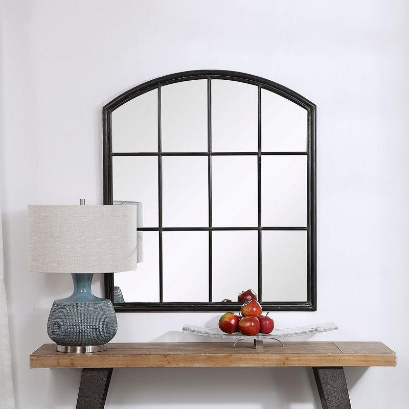 Aged Black Arch Wood Wall Mirror