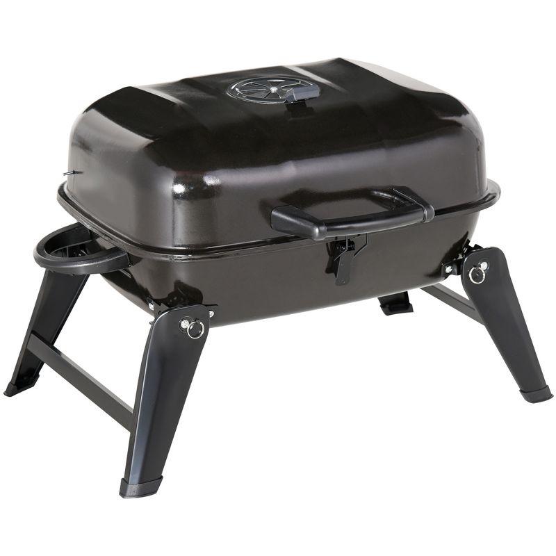 Outsunny 14" Portable Charcoal Grill, Tabletop Small BBQ Grill  Outdoor Cooking, Camping, Tailgating, Enamel Coated, Vent, Folding Legs, Black