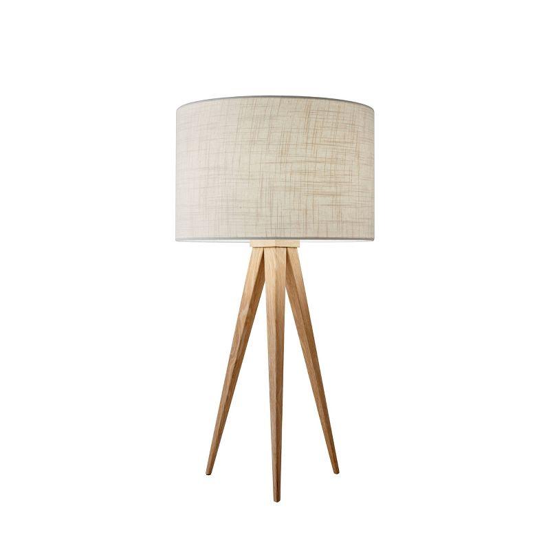 Rustic Natural Wood Grain Tripod Table Lamp with Off-White Shade