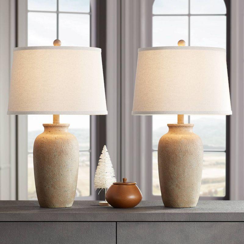 Regency Hill 25 1/2" High Farmhouse Rustic Coastal Country Cottage Table Lamps Set of 2 Beige Oatmeal Shade Living Room Bedroom Bedside Nightstand