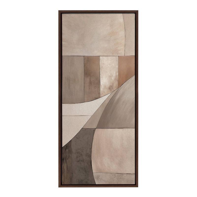 Kate & Laurel All Things Decor 18"x40" Sylvie Curved Grid Abstract on Neutral Linen Framed Canvas by The Creative Bunch Studio Brown