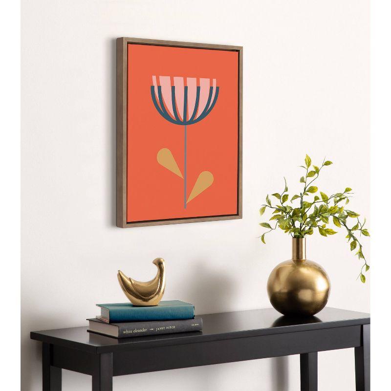 Orange Floral Print on Canvas with Gold Frame