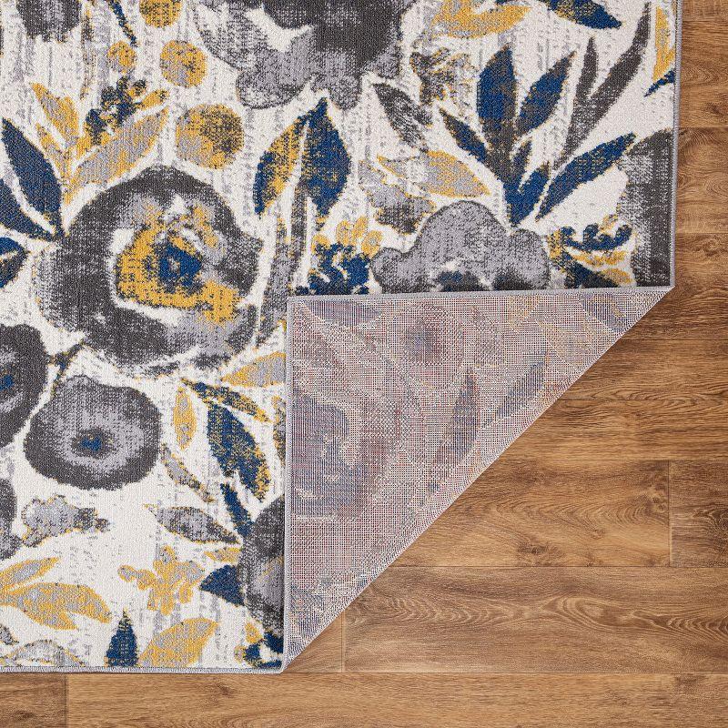 World Rug Gallery Vintage Modern Floral Area Rug - Cream 5' x 7':  Low Pile,  Stain-Resistant,  Machine Made,  Indoor Use