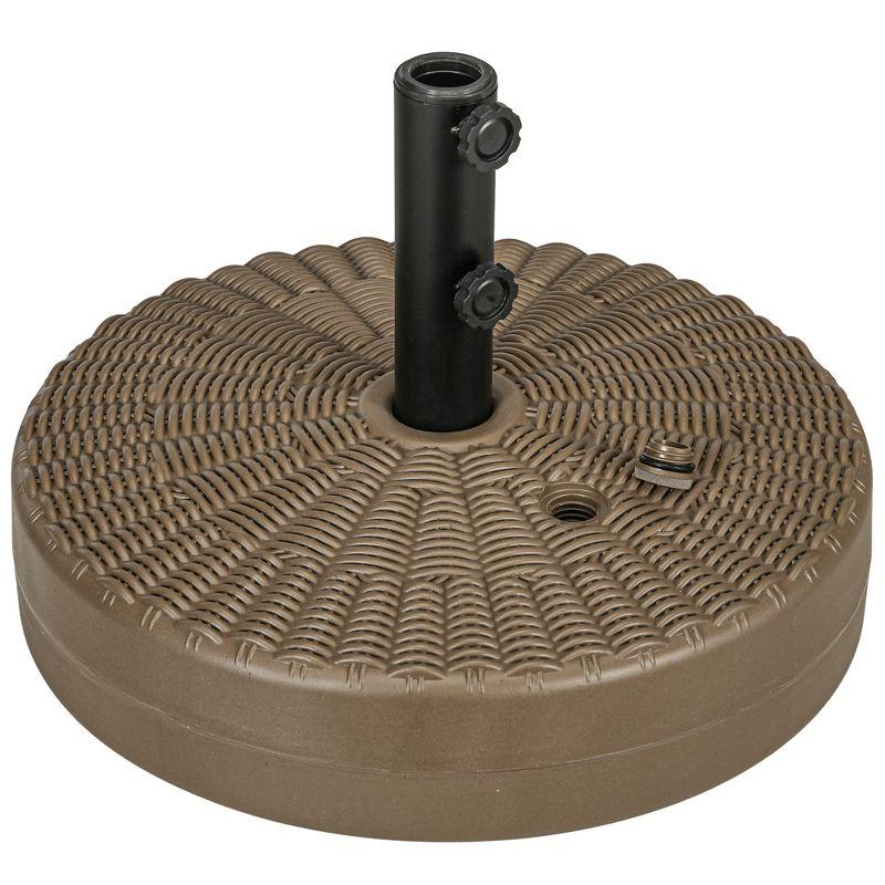 Outsunny Fillable Round Umbrella Base for 1.5" or 2" Umbrella Poles, Heavy Duty Umbrella Stand for Outdoor, Lawn, Poolside, Brown