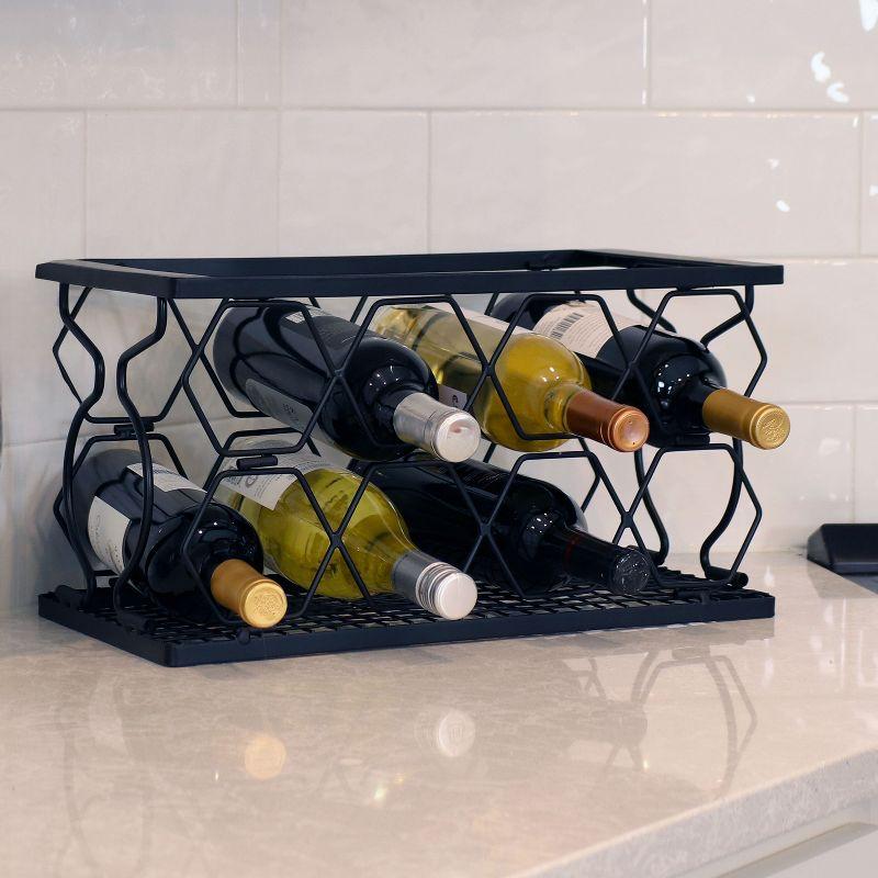 Sunnydaze Indoor Metal Collapsible Tabletop Wine Rack for the Kitchen or Bar - Black