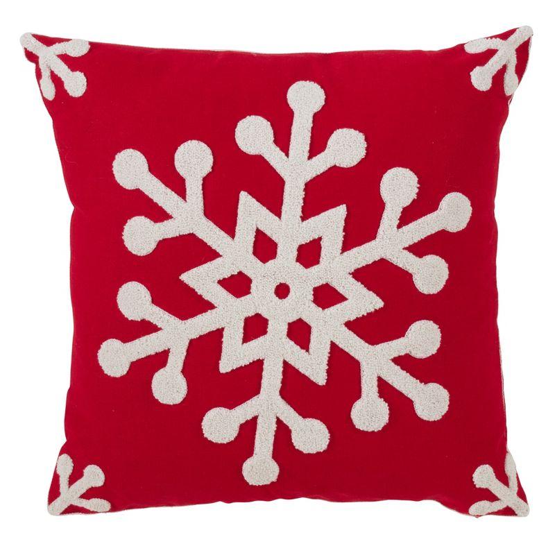 Red Cotton Blend Snowflake Christmas Pillow, 18" Square