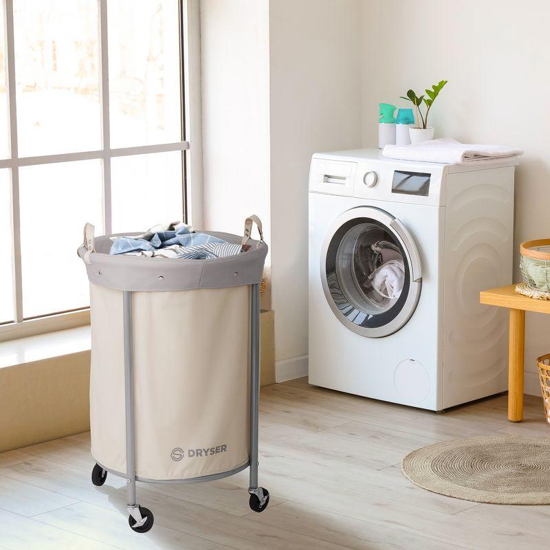 Dryser Round Commercial Heavy-Duty Rolling Laundry Hamper, Steel Frame Cart on Wheels with Removable Canvas Bin for Hotel or Home