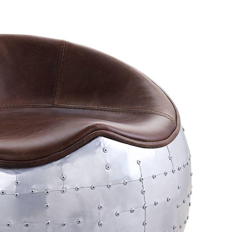 23" Brancaster Grain Leather Ottoman Retro Brown/Aluminum - Acme Furniture: Padded Metal Bench, No Assembly Required