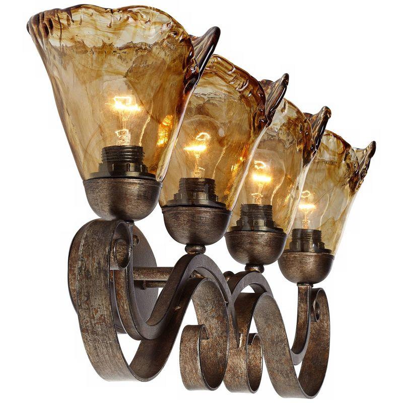 Franklin Iron Works Amber Scroll Rustic Wall Light Golden Bronze 29 1/2" Art Glass Fixture for Bedroom Bathroom Vanity Reading Living Room Hallway