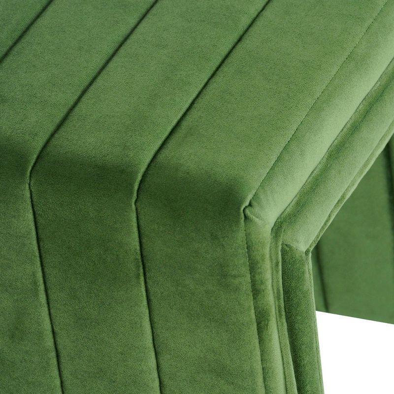HomePop Modern Channel Ottoman Green Velvet: Luxury Glam Style, Plywood & MDF, No Assembly Required