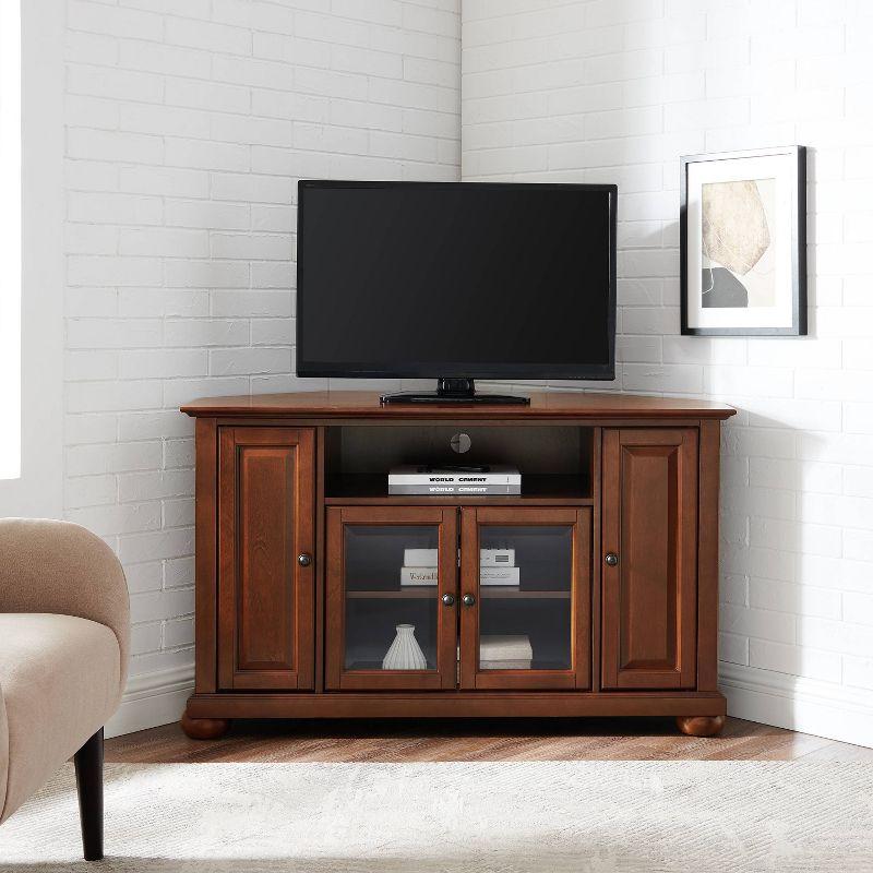 Alexandria Corner TV Stand for TVs up to 48" Dark Red - Crosley: Hardwood Frame, Brass Hardware, Cable Management