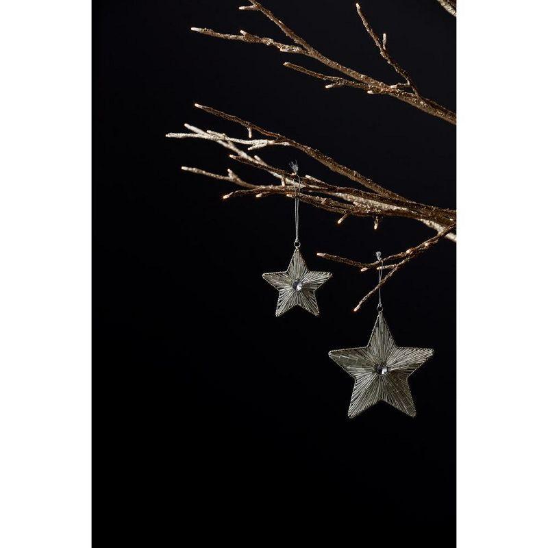 Melrose Silver Beaded Metal Star Ornament (Set of 12)