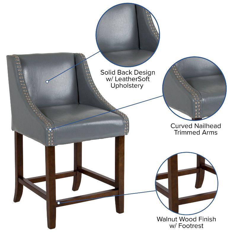 Flash Furniture Carmel Series 24" High Transitional Walnut Counter Height Stool with Nail Trim in Light Gray LeatherSoft, Set of 2