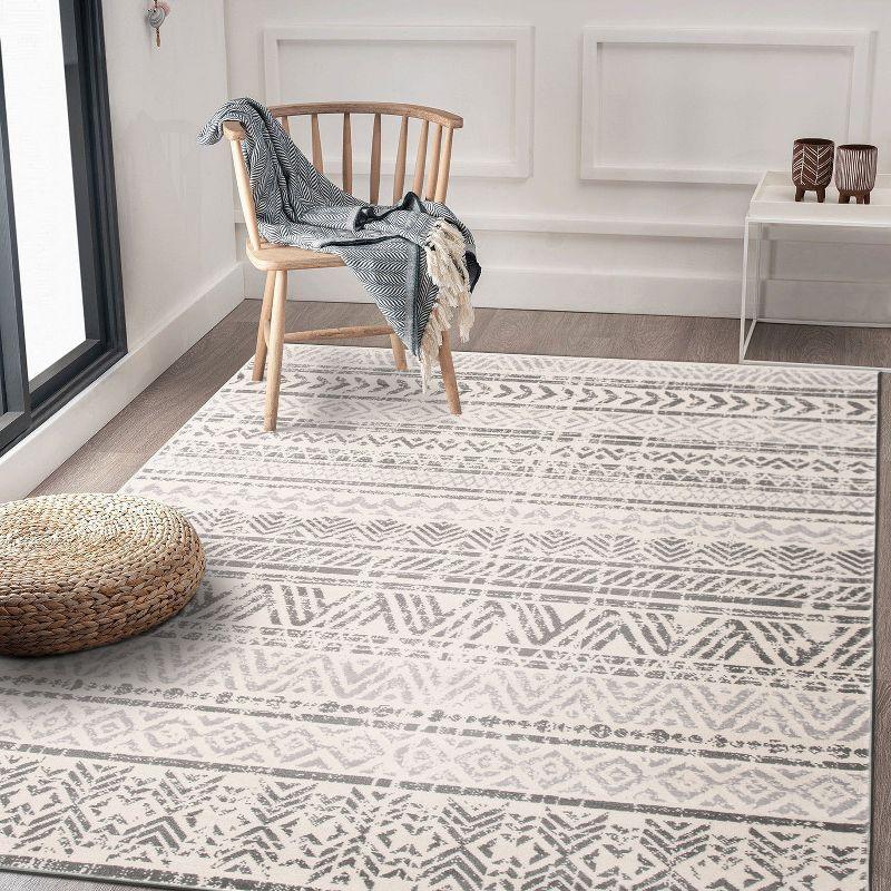 World Rug Gallery Geometric Distressed Bohemian Gray 6'6" x 9' Area Rug