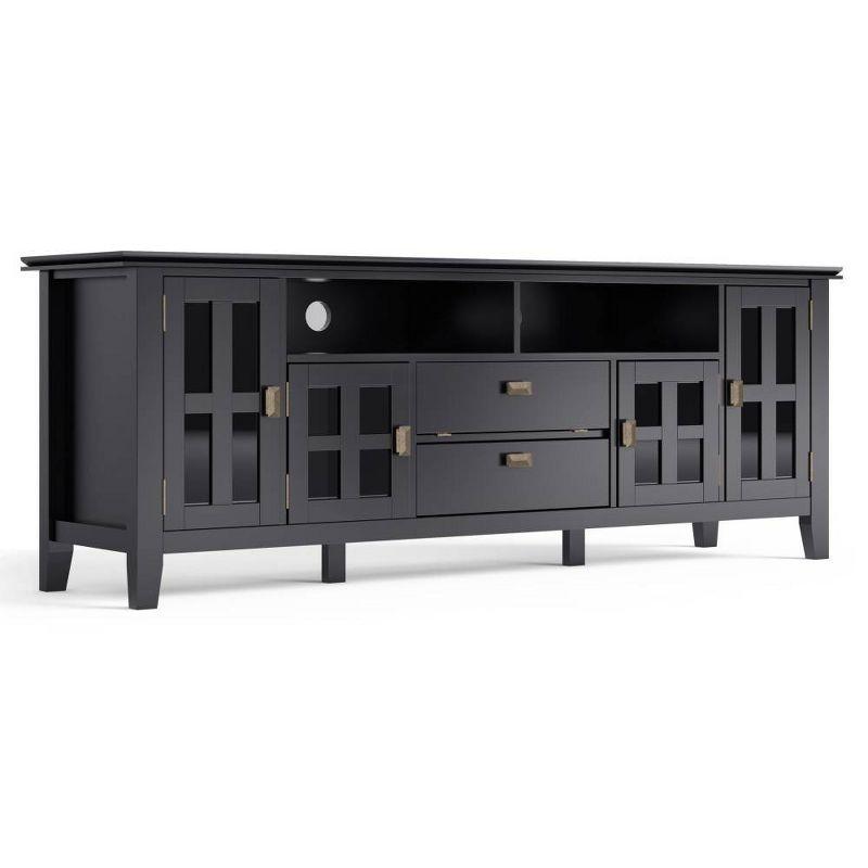 Black Solid Wood 72" TV Stand with Cabinets and Glass Doors