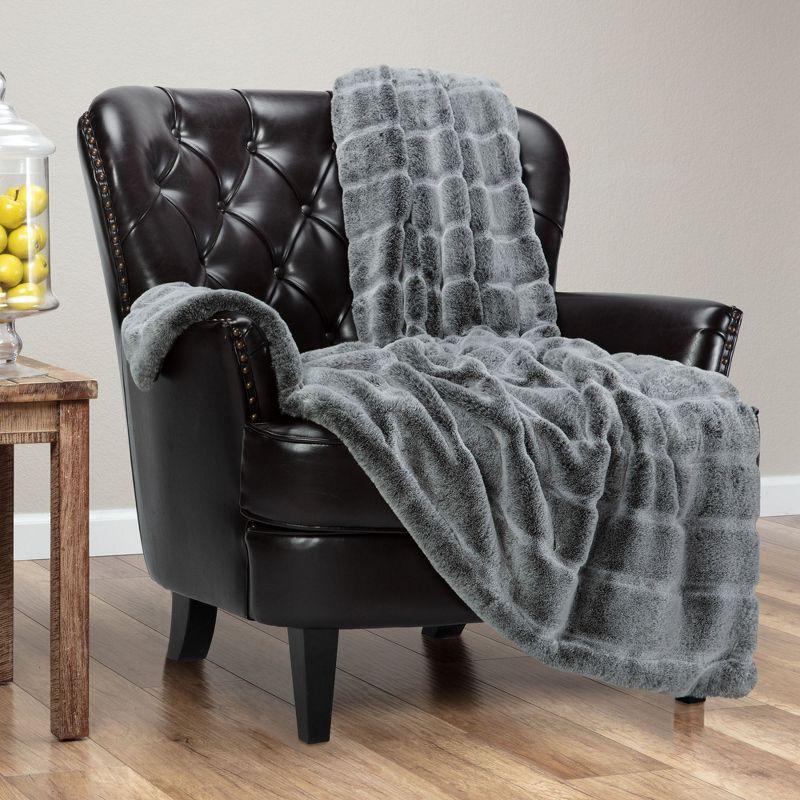 Gray Faux Fur and Mink Reversible Throw Blanket 50x65 Inches