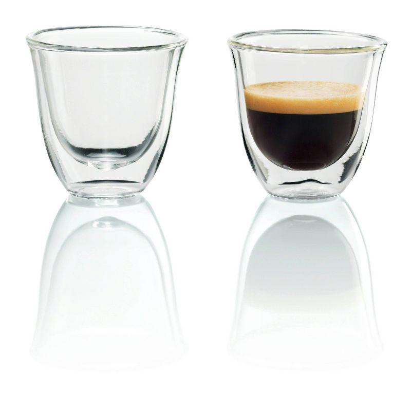 De'Longhi Double Walled Thermo Espresso Glasses, Set of 2, Regular, Clear, 60 milliliters